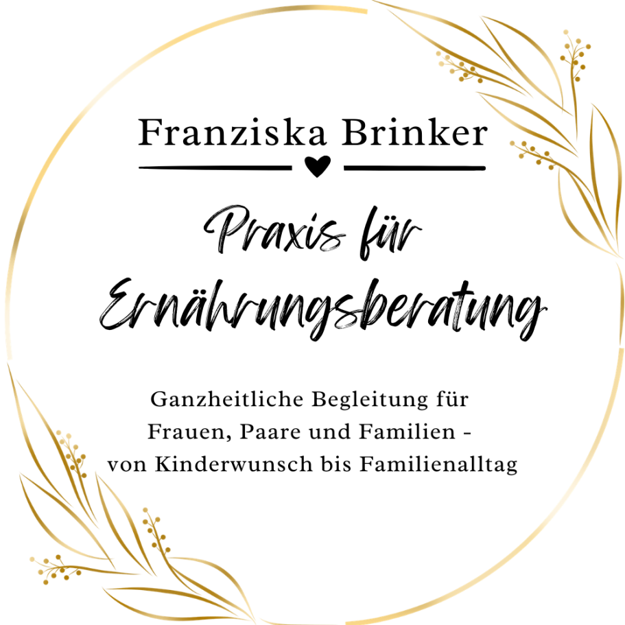 Logo der Ernährungsberaterpraxis-schwarze Schrift, goldener Kreis mit Blättern